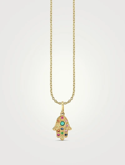 14K Gold Baby Rainbow Hamsa Charm Necklace