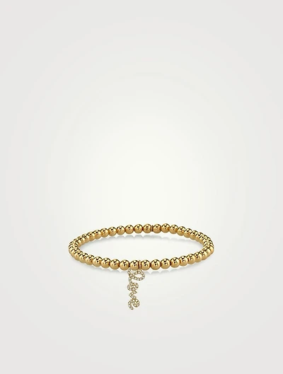 Gold Beaded Bracelet With 14K Gold Diamond Love Script Charm