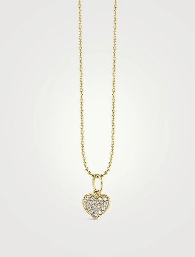 14K Gold Playing Card Diamond Heart Charm Necklace