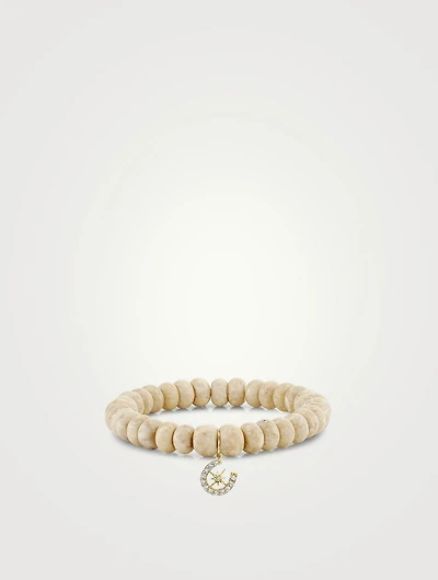 Cream Jasper Smooth Rondelle Beaded Bracelet With Starburst Horseshoe Charm