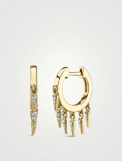 14K Gold Huggie Hoop Earrings With Diamonds