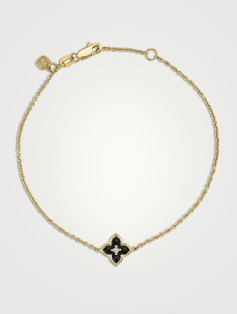 14K Gold Mini Moroccan Charm Chain Bracelet With Diamond