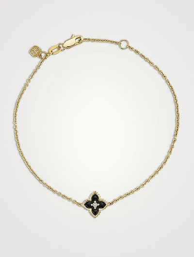 14K Gold Mini Moroccan Charm Chain Bracelet With Diamond