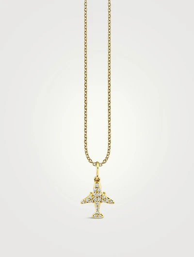 14K Gold Airplane Charm Necklace With Diamonds