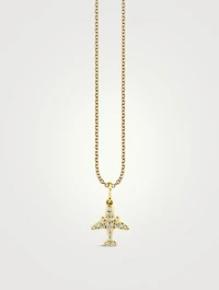 14K Gold Airplane Charm Necklace With Diamonds