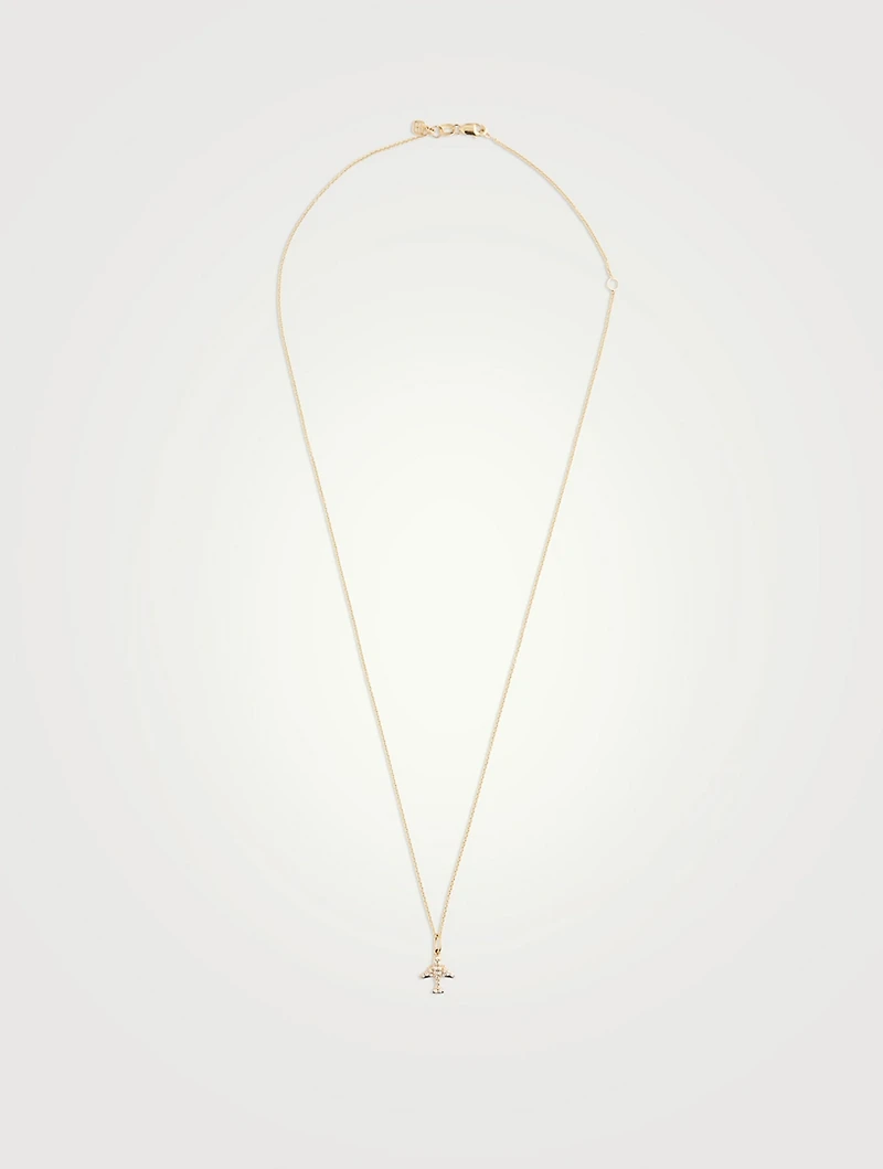 14K Gold Airplane Charm Necklace With Diamonds