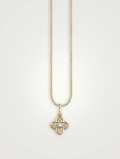 14K Gold Mini Moroccan Charm Necklace With Diamonds