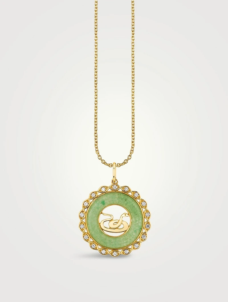 14K Gold Snake Zodiac Charm Necklace With Diamonds