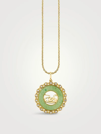 14K Gold Snake Zodiac Charm Necklace With Diamonds