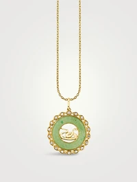 14K Gold Snake Zodiac Charm Necklace With Diamonds