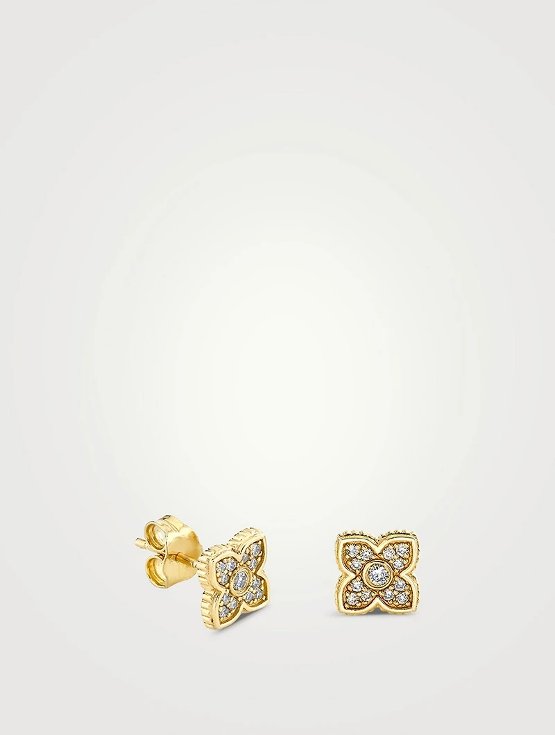 14K Gold Bezel Moroccan Stud Earrings With Pavé Diamonds