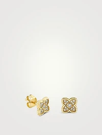14K Gold Bezel Moroccan Stud Earrings With Pavé Diamonds