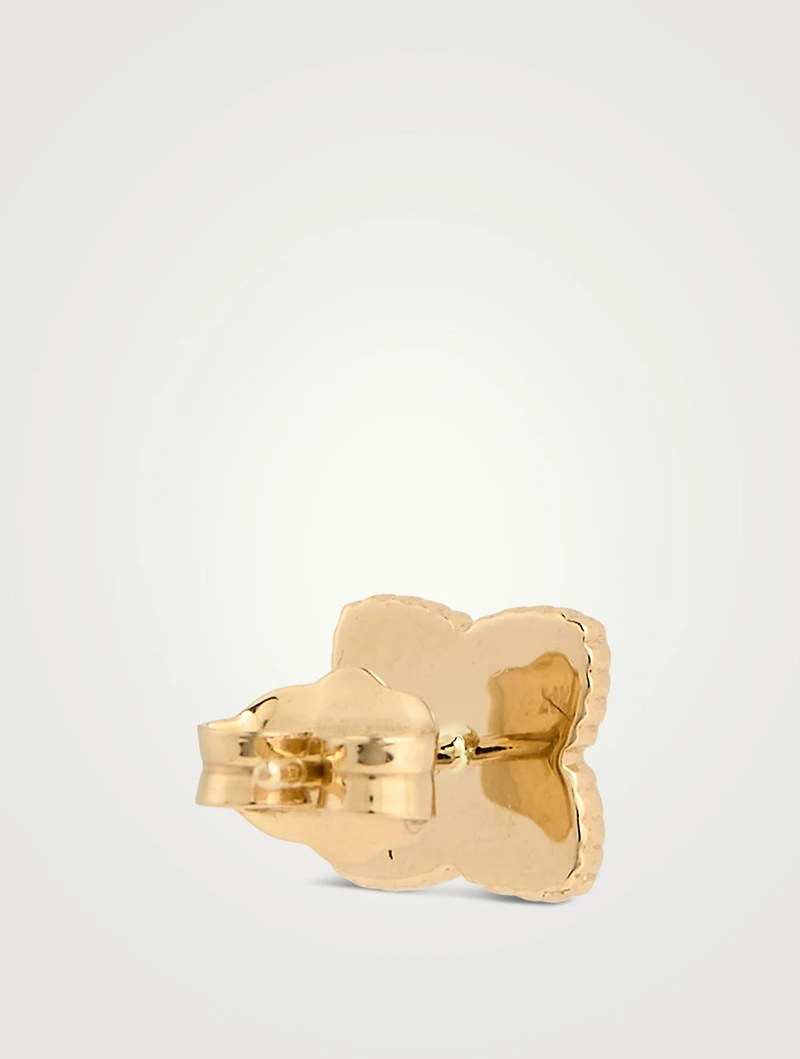 14K Gold Bezel Moroccan Stud Earrings With Pavé Diamonds