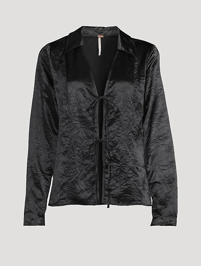 Star Eyes Tie-Front Satin Blouse