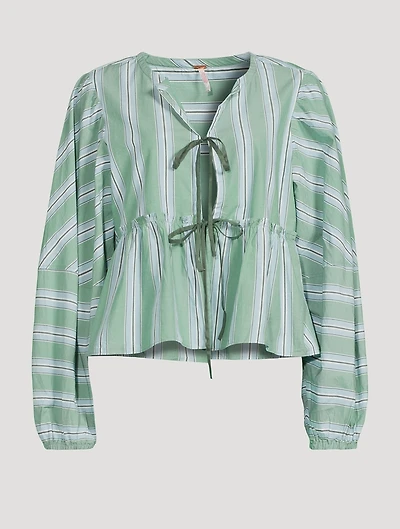 Brunch Babe Tie-Front Blouse Stripe Print