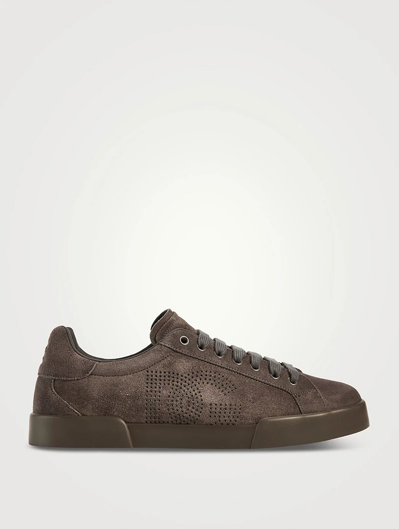 Suede Perforated Logo Sneakers
