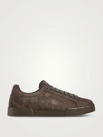 Suede Perforated Logo Sneakers