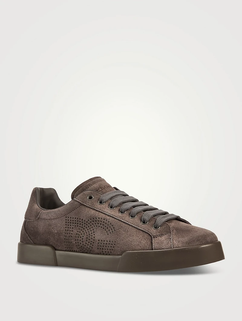 Suede Perforated Logo Sneakers