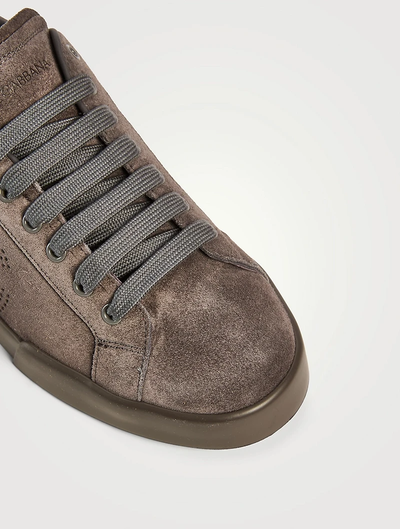 Suede Perforated Logo Sneakers