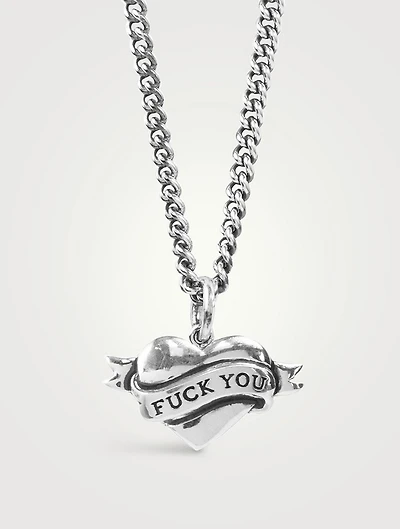 Silver Tattoo F You Heart Pendant Necklace