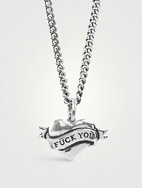 Silver Tattoo F You Heart Pendant Necklace