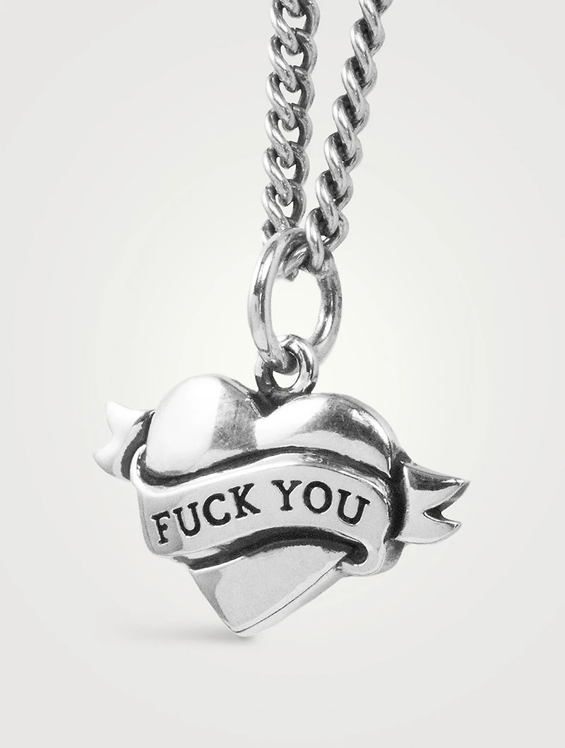 Silver Tattoo F You Heart Pendant Necklace