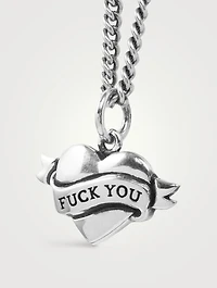 Silver Tattoo F You Heart Pendant Necklace