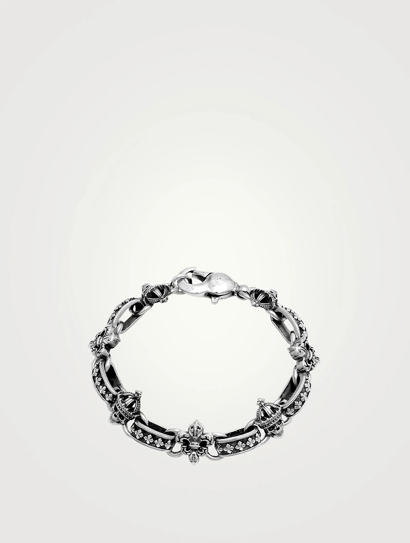 Silver Skull And Fleur-De-Lis Light Link Bracelet