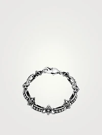 Silver Skull And Fleur-De-Lis Light Link Bracelet