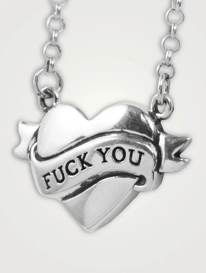 Silver Tattoo F You Chosen Heart Necklace