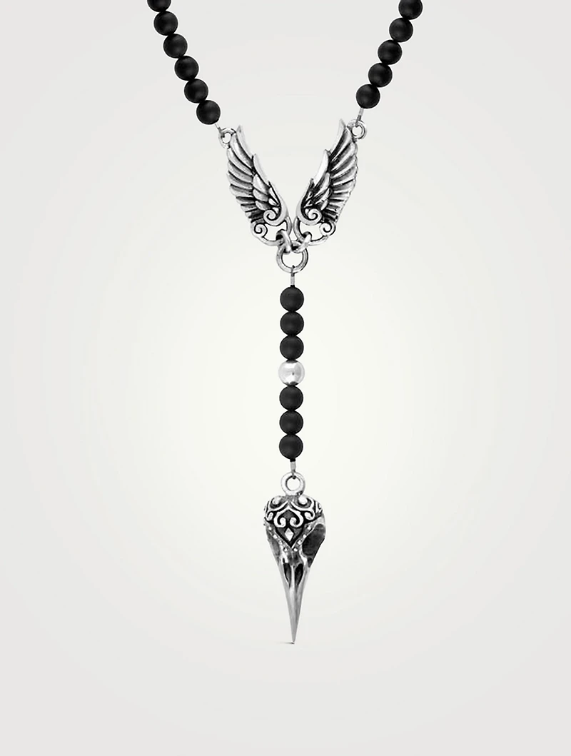 Silver Black Onyx Rosary Necklace