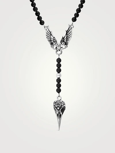 Silver Black Onyx Rosary Necklace