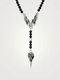 Silver Black Onyx Rosary Necklace