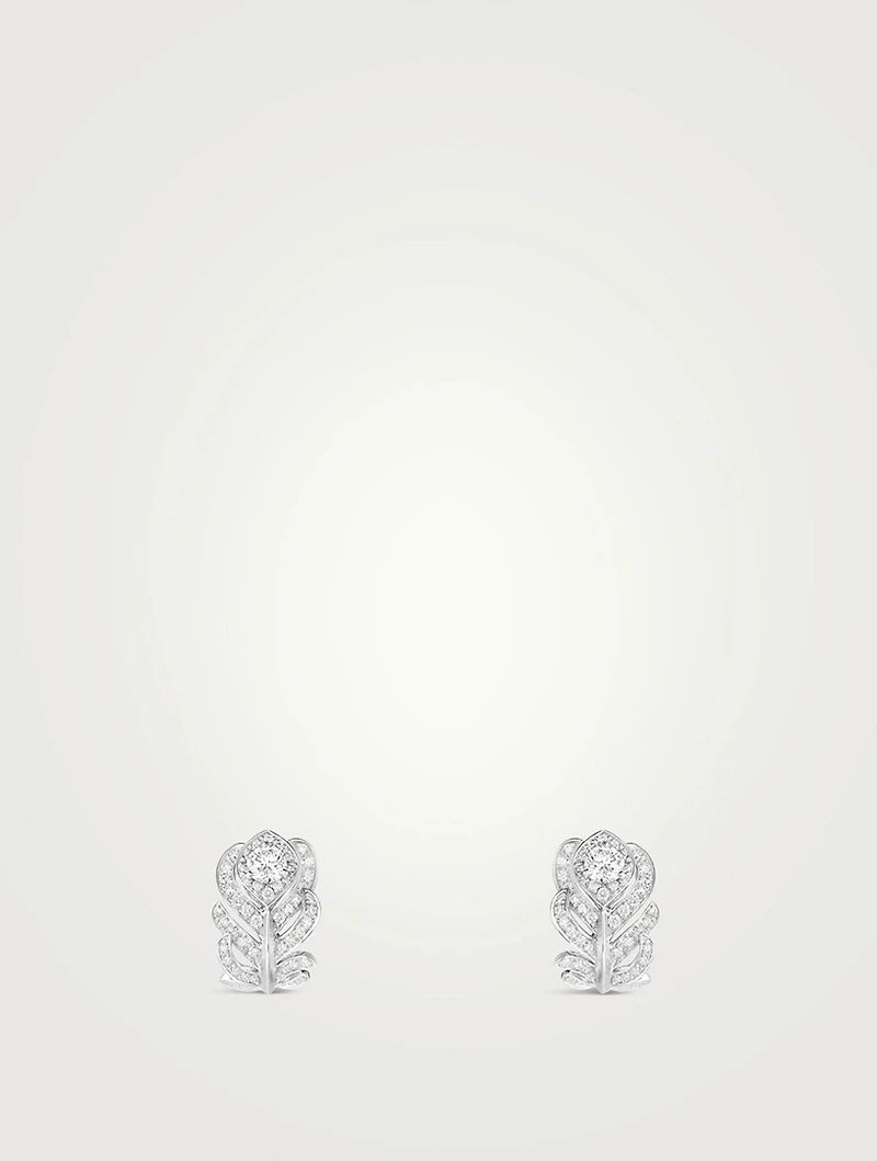 XS Plume De Paon White Gold Clip-On Earrings With Diamonds