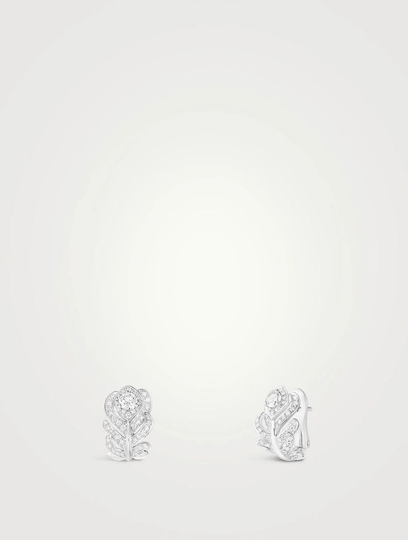 XS Plume De Paon White Gold Clip-On Earrings With Diamonds