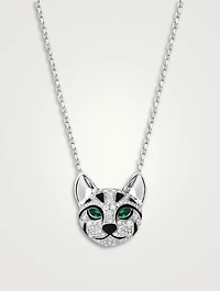 Fuzzy The Leopard Cat White Gold Pendant Necklace With Diamonds