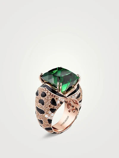 Fuzzy The Leopard Rose Gold Tourmaline Ring With Gemstones