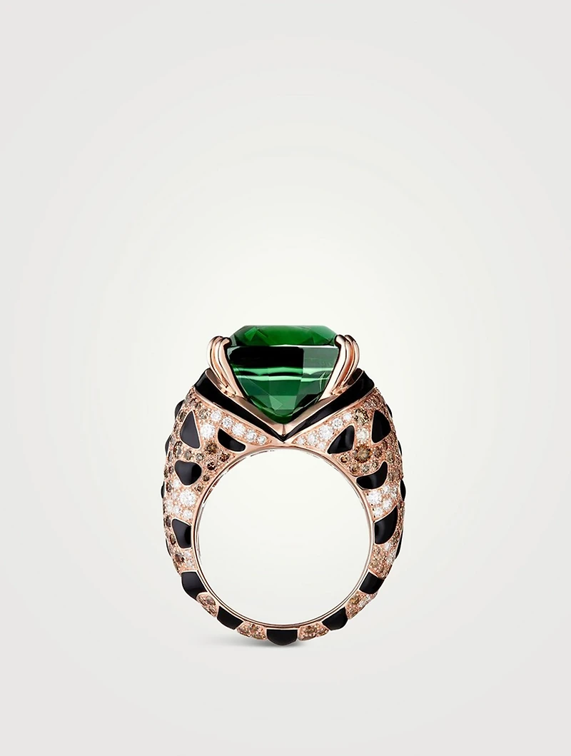 Fuzzy The Leopard Rose Gold Tourmaline Ring With Gemstones
