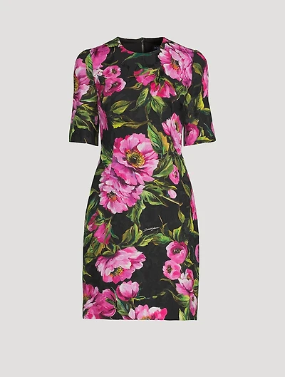 Short-Sleeve Mini Dress Peony Print