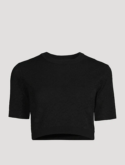 Monogram 72 Jacquard Cropped Short-Sleeve Sweater