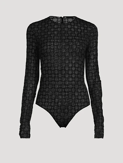 Tulle Jacquard Monogram Bodysuit