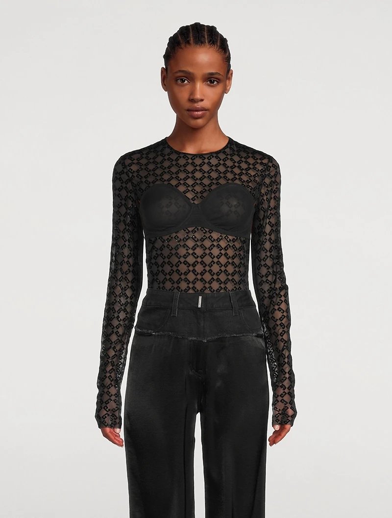 Tulle Jacquard Monogram Bodysuit