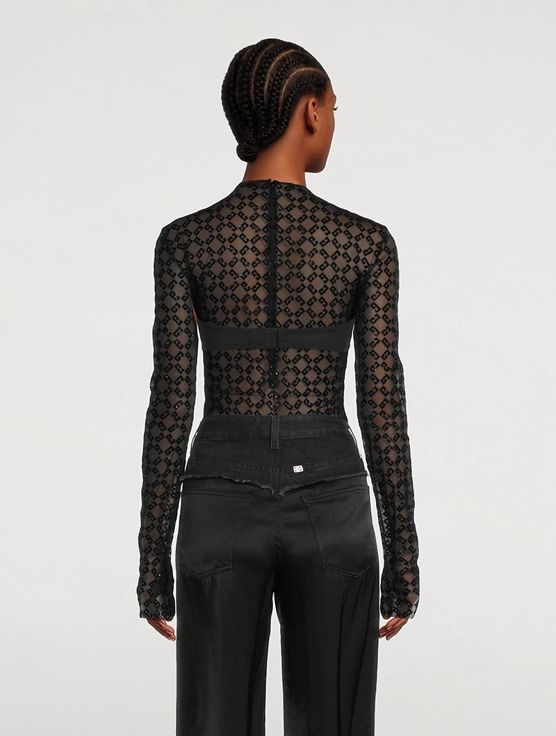 Tulle Jacquard Monogram Bodysuit