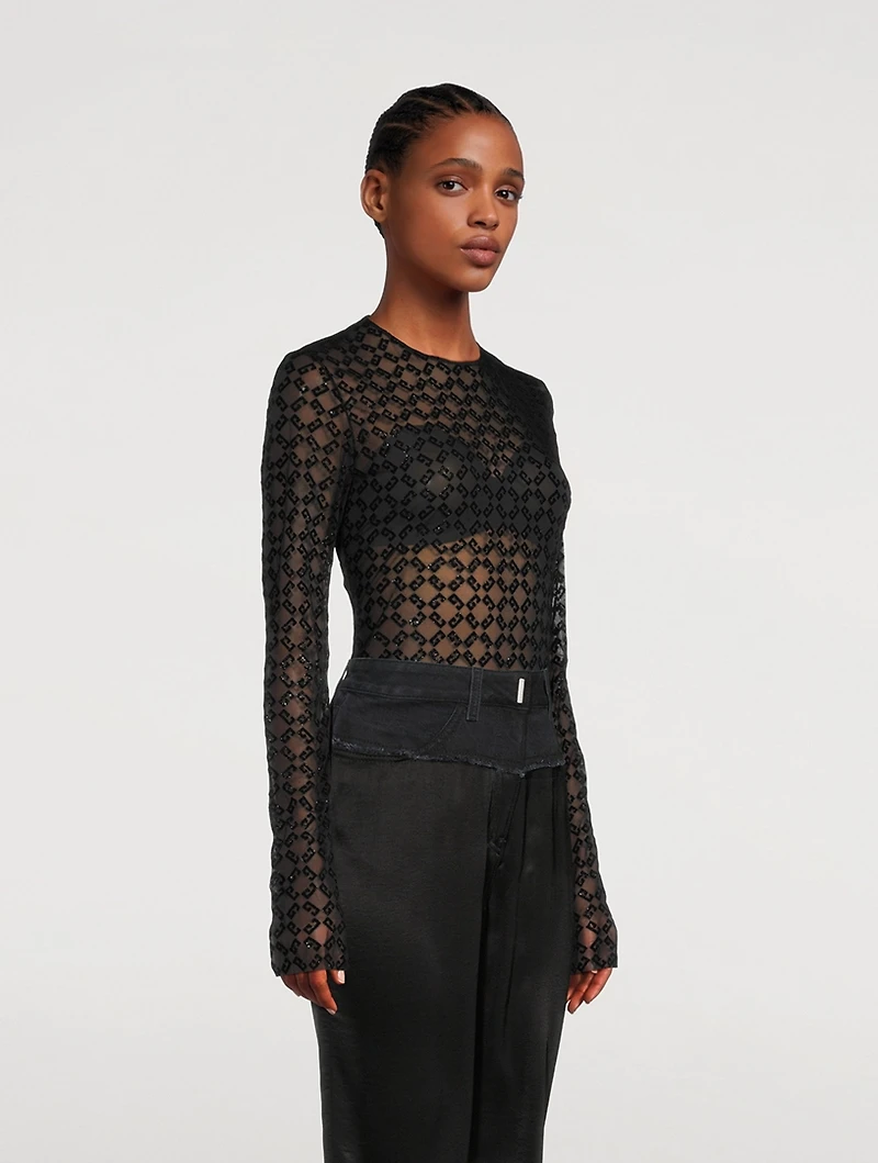 Tulle Jacquard Monogram Bodysuit