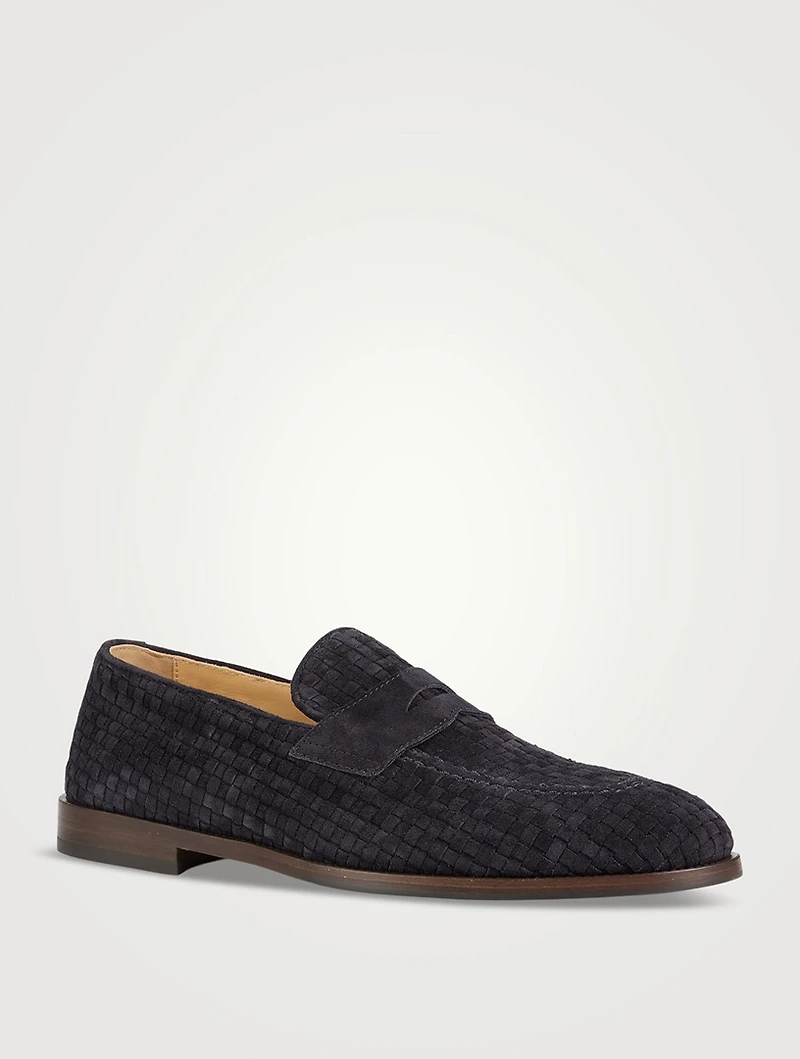 Braided Suede Penny Loafers