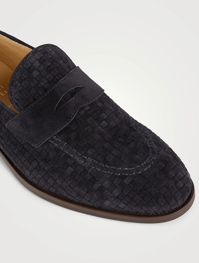 Braided Suede Penny Loafers