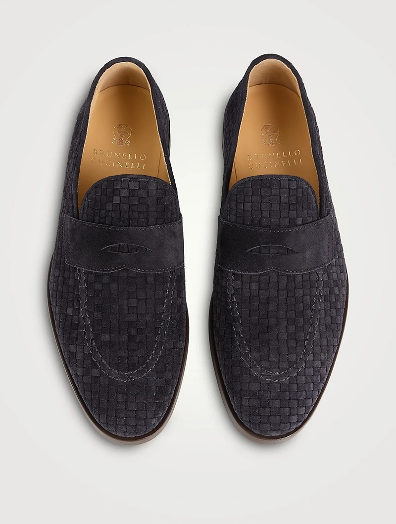 Braided Suede Penny Loafers