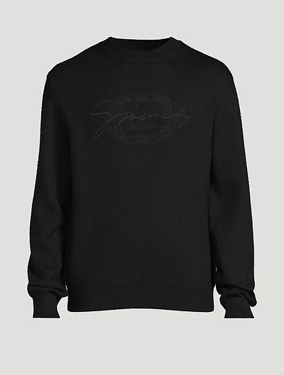 Logo Medallion Embroidered Wool Sweater