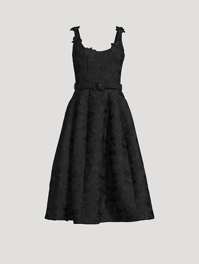 Orchid-Embroidered Guipure Midi Dress