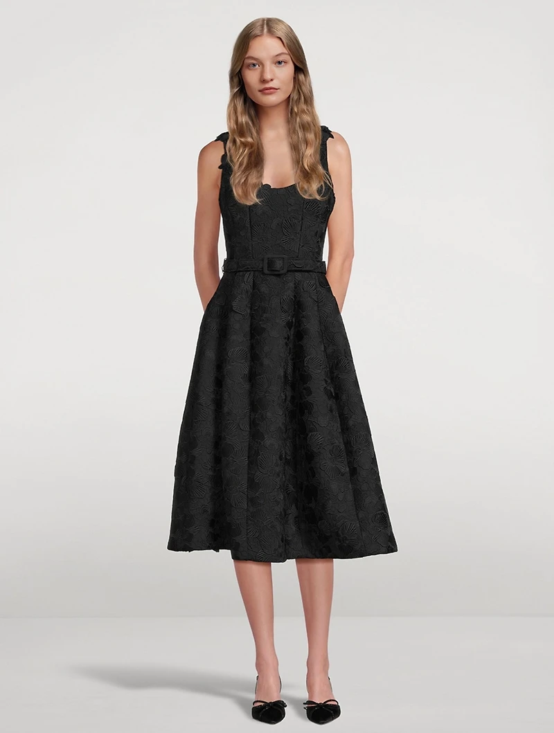Orchid-Embroidered Guipure Midi Dress
